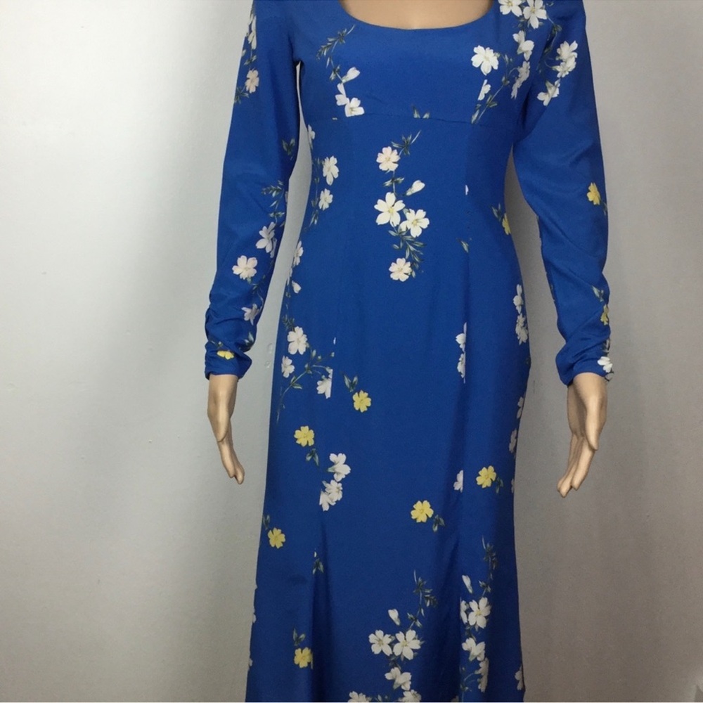 INTERMIX Size 0 blue Silk floral midi dress NWTOT 🌹